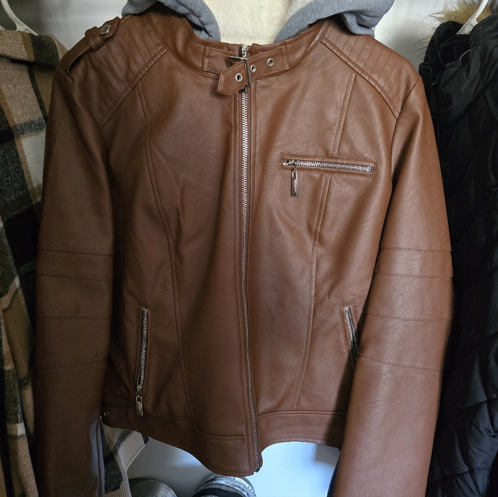 Jou Jou Chestnut Brown Bomber-Style Leather Jacket
